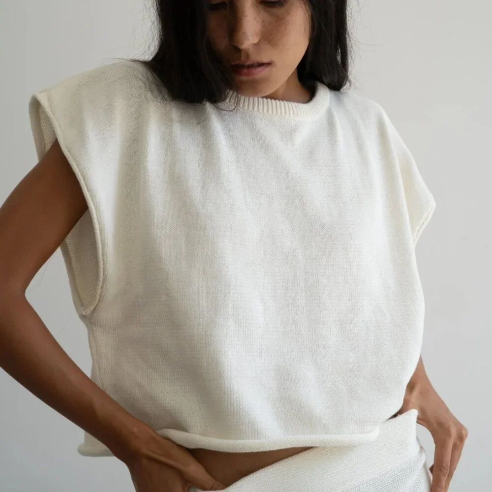 Women's White Crew Neck Sweater - Picture 2 of 5